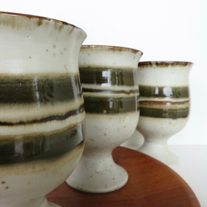 Set Of 5 Otagiri Stoneware Goblets, Vintage Japanese Pottery Pedestal Cups With Green Stripes image 7