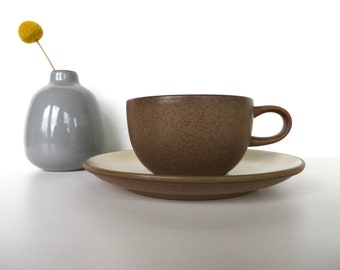 Single Heath Ceramics Cup And Saucer in Sandalwood Glaze, Vintage Edith Heath Saulsalito California Pottery