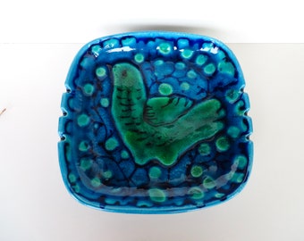 1960s Alvino Bagni for Raymor Pottery Ashtray From Italy, Rimni Blue Bird Large Tray