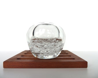 Vintage Glass Orb Bubble Paperweight Vase, Controlled Bubble Clear Glass Art Sphere , Minimalist Glass Desk Paperweight