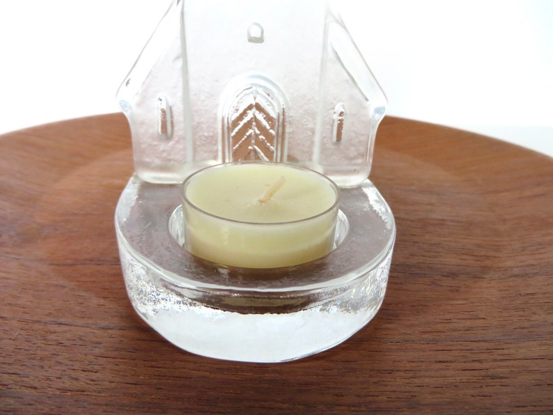 Vintage Glass Church Votive Candle Holder Nybro From Sweden, Small Glass Christmas Tea Light Holder image 5