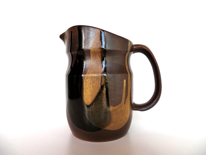 Vintage Pottery Craft USA Pitcher, Pottery Craft Stoneware Drip Glaze Water Jug image 5