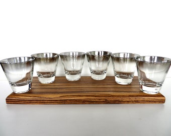 6 Silver Fade 4oz Cocktail Glasses, Vintage Vitreon Queens Lustreware Small Cordials, Mid Century Modern Silver Double Shot Glasses