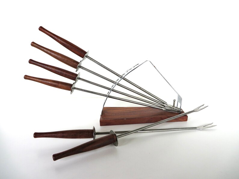 Mid Century Modern 7 Piece Fondue Fork Set With Stand Etsy