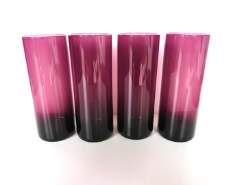 Vintage Hand Blown Modernist Amethyst Glasses, Set of 4 Scandinavian Style Purple Glass Tumblers