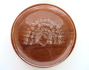 Vintage Humppila Riikinkukko Peacock Glass Plate From Finland, Scandinavian Glass Art Designed By Raija Luoto