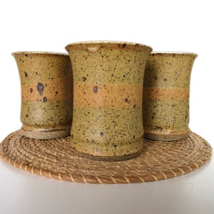 4 Vintage Studio Pottery Tumblers, Handmade 10oz Stoneware Drinking Cups WIth Speckled Glaze image 3