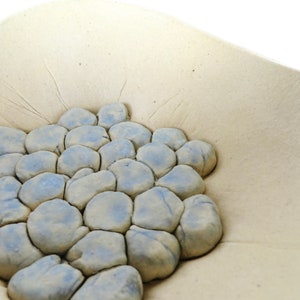 Contemporary Studio Ceramic Bowl, Vintage Hand Made Studio Pottery Art in Beige and Blue, Floral Art Dish image 7