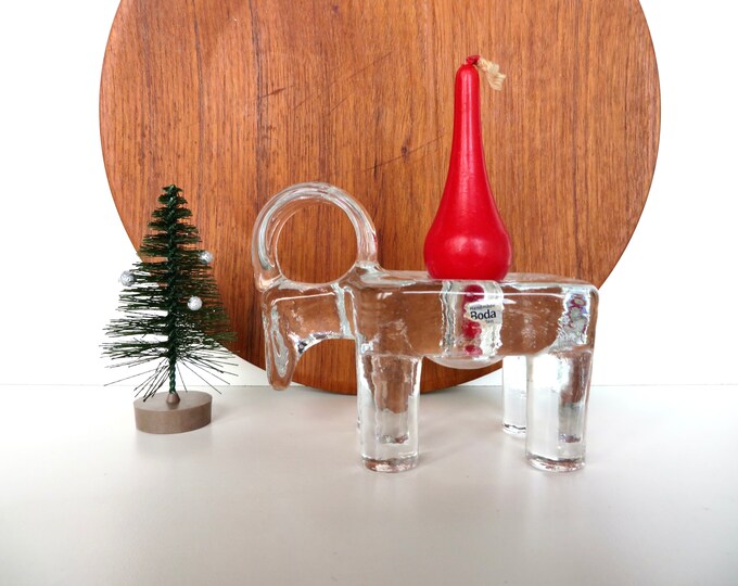 Vintage Kosta Boda Ram Candle Holder Icy Glass Art Etsy