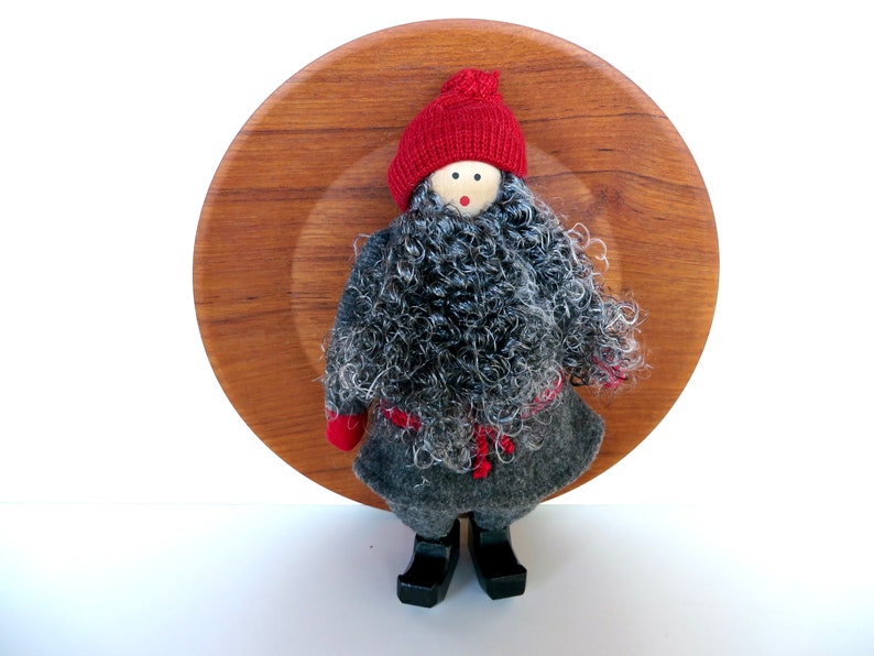 10 Swedish Tomte Doll Figurine, Vintage Christmas Wooden Folk Art, Winter Solstice Decor image 1