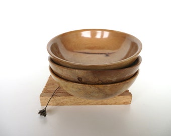 Set of 3 Vintage Spalted Maple Salad Bowls From Japan