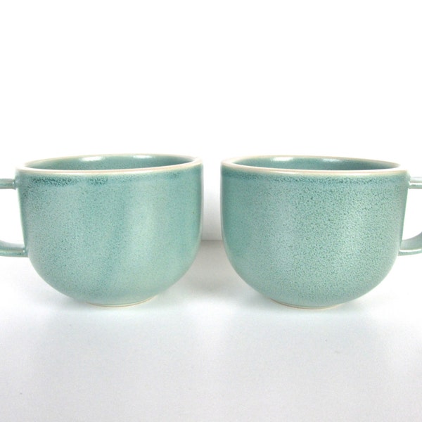 Set Of 2 Sasaki Colorstone Coffee Mugs In Matte Vert De Gris, Massimo Vignelli Sea Foam Green, Post Modern Coffee Cups, Minimalist Kitchen