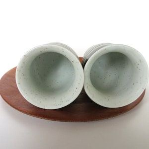 Set Of 2 Otagiri Stoneware Goblets, Vintage Japanese Pottery Striped Green Pedestal Cups image 5