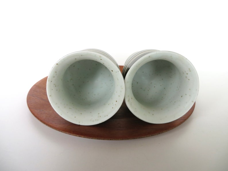 Set Of 2 Otagiri Stoneware Goblets, Vintage Japanese Pottery Striped Green Pedestal Cups image 5