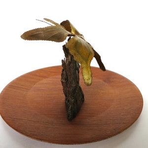 Brutalist Torch Cut Brass Butterfly And Wood Sculpture, 1970s Studio Metal Art Statue image 5