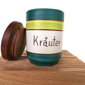KMK Germany Ceramic Spice Jars With Wooden Lids, Set of 4 Pottery Herb Containers Hand Painted, Vintage Stash Jars image 9