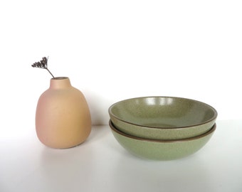 Early Heath Ceramics Dessert Bowls In Speckled Green, Modernist 5 1/4" Sage Berry Bowls By Edith Heath