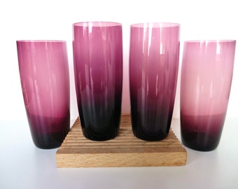 Set of 4 Hand Blown Modernist Amethyst Glasses, Scandinavian Style Purple Glass Tumblers