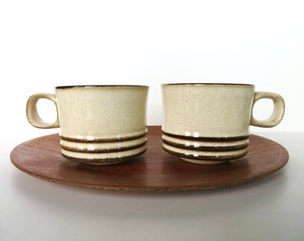 Set Of 2 Denby Sahara Mugs From England, Denby Contemporary Coffee Cups In Beige and Brown