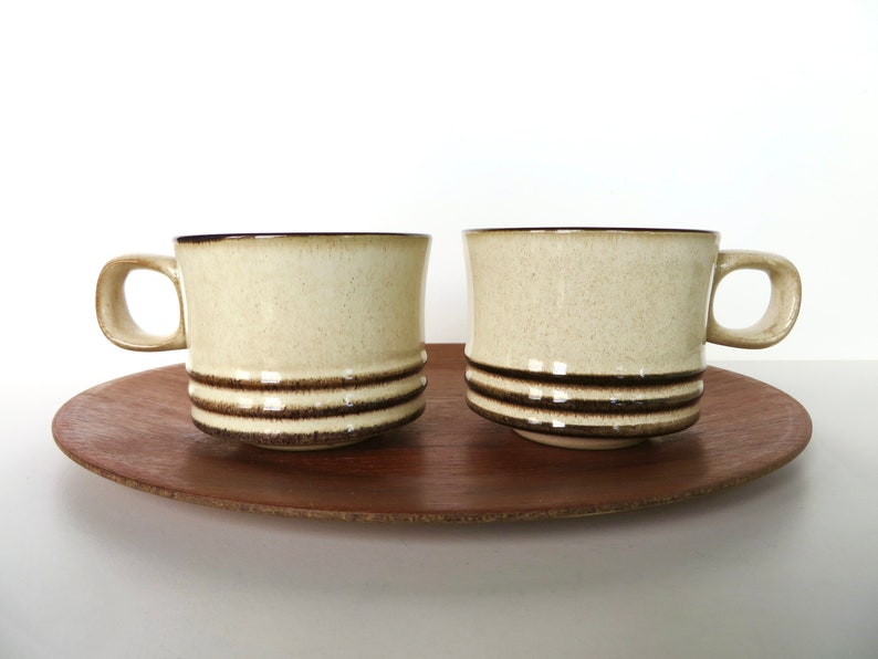 Set Of 2 Denby Sahara Mugs From England, Denby Contemporary Coffee Cups In Beige and Brown image 1