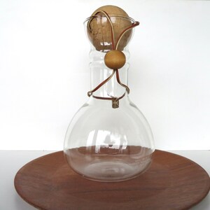 Vintage Modernist Glass Pyrex Decanter With Cork Stopper And Leather Strap 2 available. image 5