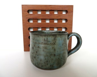 Vintage Studio Pottery Mug in Teal Blue, Hand Crafted 8 oz Stoneware Coffee Cup