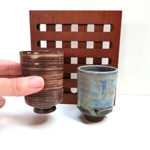 Set of 2 Small Japanese Yunomi Studio Pottery Cups, Hand Crafted Small Tea Bowl / Sake Cups In Brown and Blue Green image 6