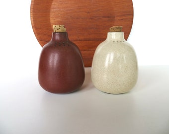 Heath Ceramics Salt And Pepper Shakers In Redwood and Sandalwood, Vintage Edith Heath Shakers From Saulsalito California