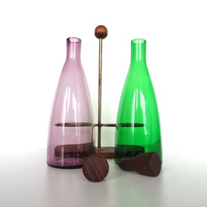 Danish Modern Teak Cruet Set With Blown Glass Oil and Vinegar Bottles image 6