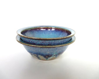Set of 2 Studio Pottery Bowls In Turquoise And Indigo Glaze, Hand Thrown Cereal Bowls by Fabrile Studios