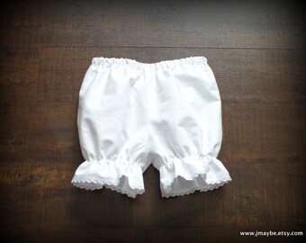 White Lacy Bloomers Diaper Cover; Steady As She Goes baby girl 3 6 12 18 24 mo ruffled pantaloons pantalettes petticoat panty Disney