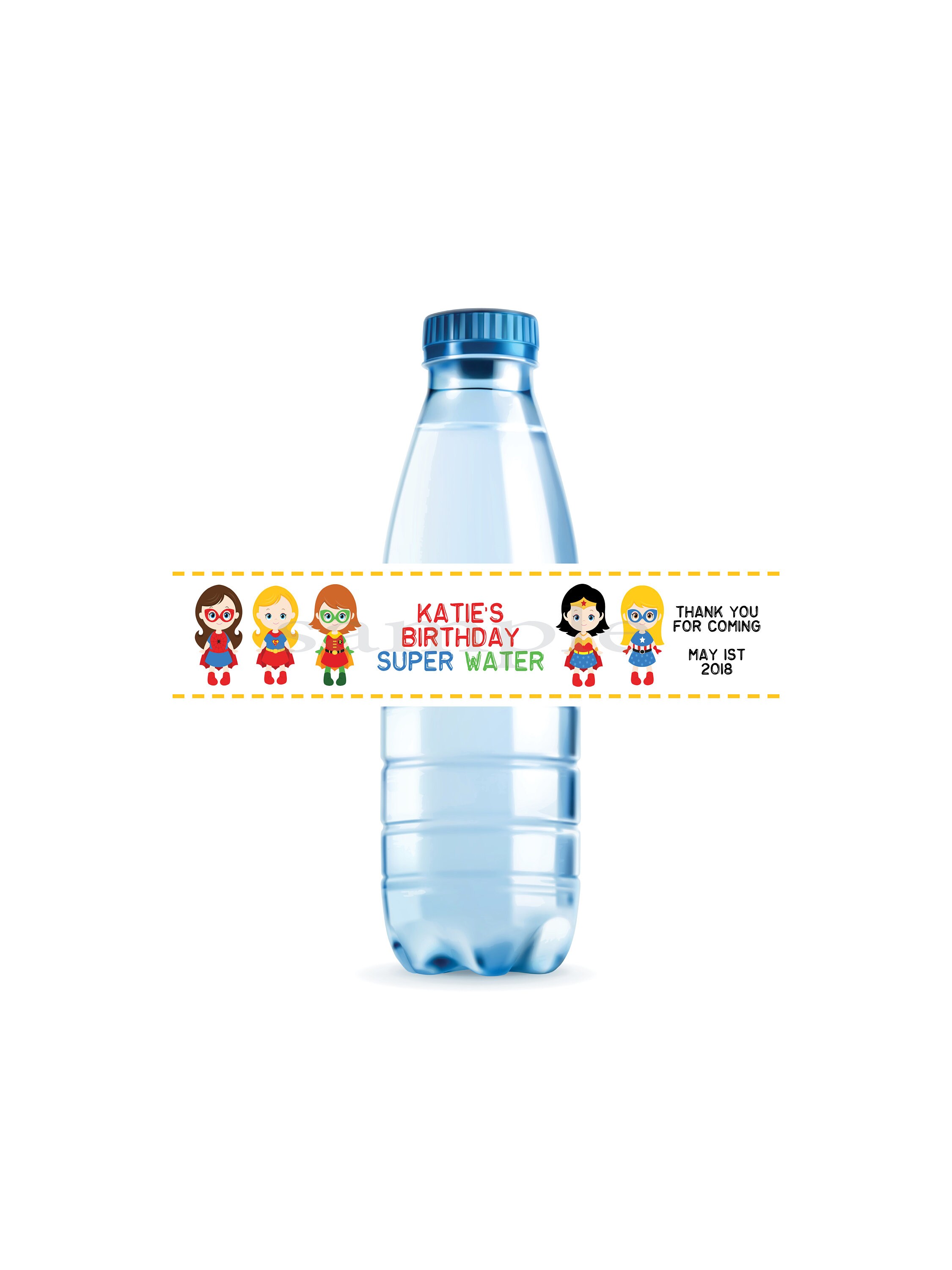 Personalized Superhero water bottle label - girly super hero -  digital/printable DIY superhero water labels With Superhero Water Bottle Labels Template