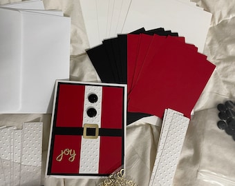 DIY  card kit, Christmas 10 total, handmade Santa cards Merry Christmas 1 sample plus supplies for 9 more Holiday,Joy, merry, free shipping