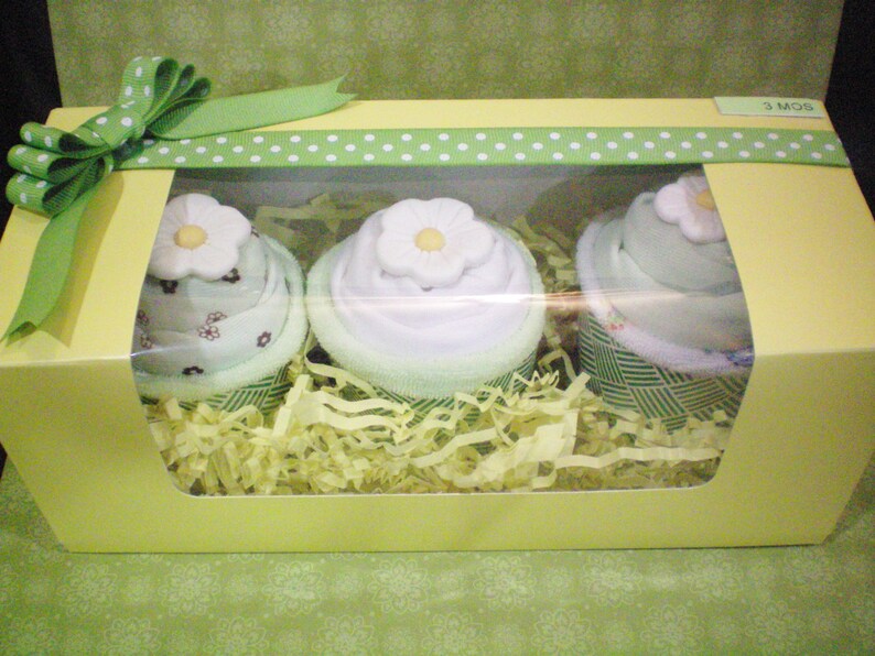 Baby gift set 7 pcs cupcake Cupcake bodysuits baby gift bunch size 3 months 3 bodysuits 3 wash cloths,mint green 7 pcs set card etsybaby