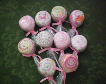 baby wash cloth lollipops ten  shower favors/gifts bunch of 10 lollipops Free Shipping handcrafted