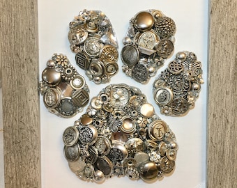 Dog Paw Button Art, Swarovski Crystals, In Loving Memory