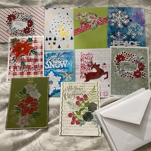 Handmade Christmas Greeting Card, Christmas Cards, Christmas Card. Holiday Greeting Cards, Red and Green Specialty 10 cards Santa free ship