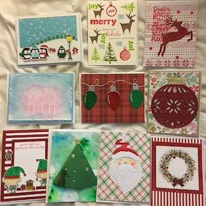 Tarjetas de felicitación navideñas hechas a mano: Juego de 10