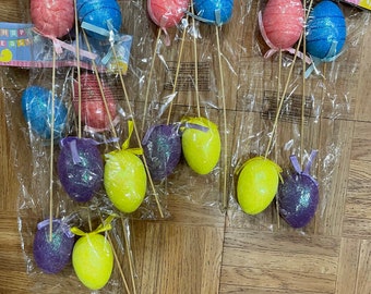 Easter Egg ornaments large w/stick, Easter Wreath supplies, Brand new! 16 eggs on sticks FREE SHIPPING! Embellishments! 4 pks of 4