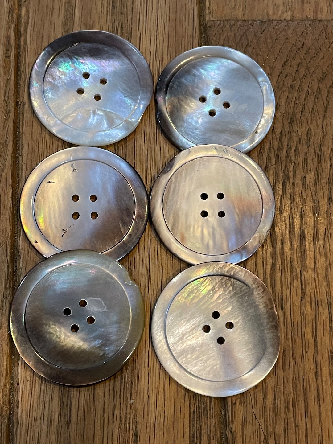 MOP Buttons Lot, 6 Large Smokey Mother of Pearl Buttons , Lots of Color ...