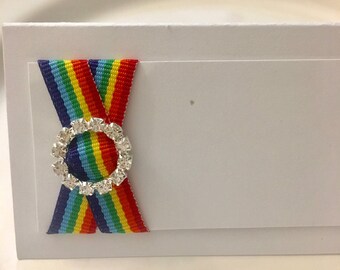 Wedding place cards LGBTQ shimmering rainbow menu cards,seating cards, table, elegant tags, rhinestone studded,Gay Pride, matching table #