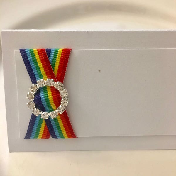 Wedding place cards LGBTQ shimmering rainbow menu cards,seating cards, table, elegant tags, rhinestone studded,Gay Pride, matching table #