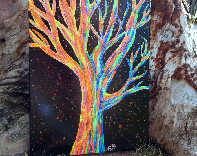 NEON GLITTER TREE | Unique Tree Painting | 12x16in