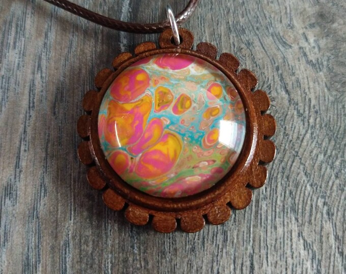 Wood Pendant Necklace | Abstract Acrylic Art Necklace