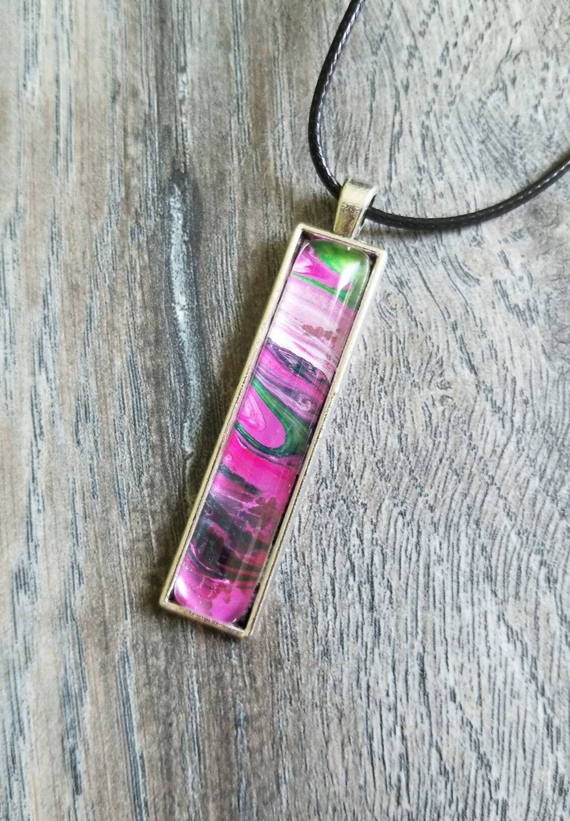 Acrylic Pour Necklace Rectangular Pendant One Of - Pendant Or Pour Acrylic Pour Necklace Rectangular Pendant One Of - Pendant Or Pour