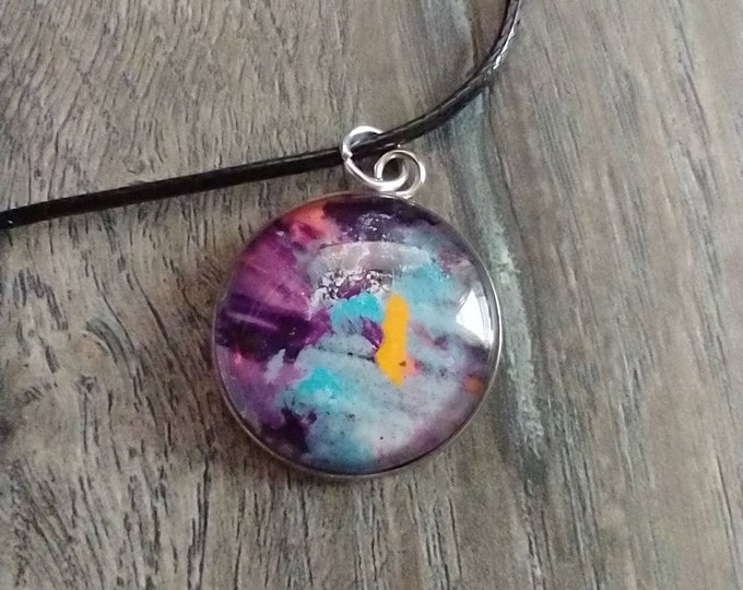 Stainless steel pendant necklace - Acrylic Pour Jewlery