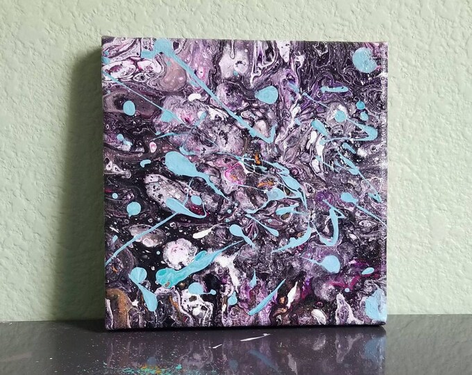 BLUEBERRY SPLASH | Abstract Original Painting | 6x6 | Poured Acrylic Art | Home Decor | Unique Painting
