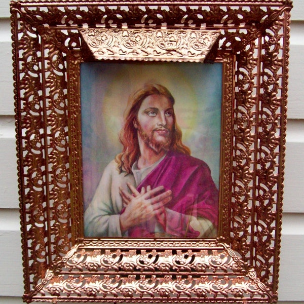 Vintage Life Like Religious Shadow Box In Full Living Color Jesus 3D Movable Lighted Ornate Framed Wall Hanging J&L Mirror Novelty Co.