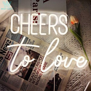 Letreiro de neon "Cheers To Love", letreiro estético de neon, letreiro de LED com texto personalizado, letreiro de neon de LED para decoração de parede, luz neon para presente personalizada