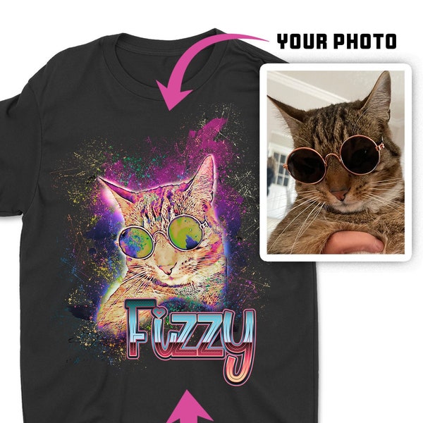 Custom Space Watercolor - PET PORTRAIT SHIRT  | Customized Cat or Dog Photo & Text Personalized Cat Shirt - Pet T-shirt |  custom cat shirts